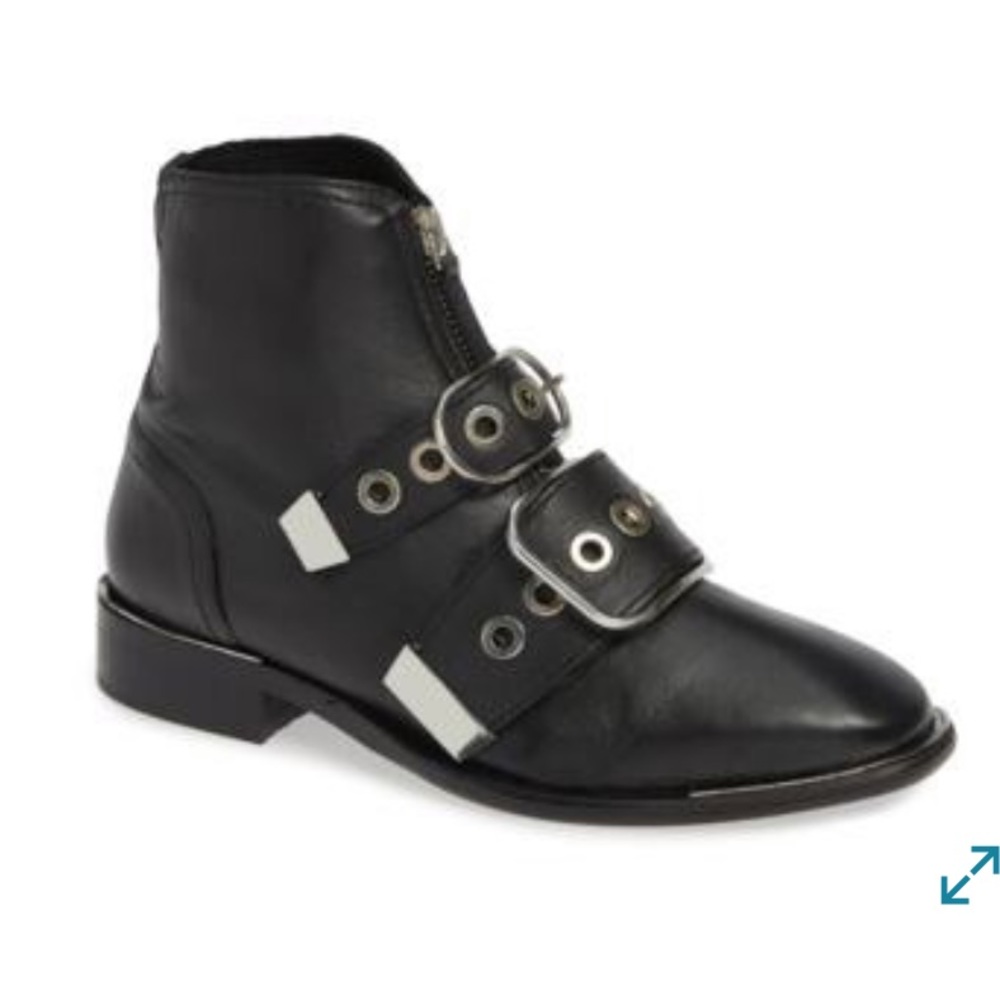 TOPSHOP Front Zip buckle combat moto Ankle Boots - Picture 3 of 8